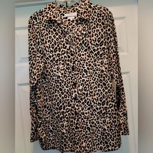 FOXCROFT Wrinkle Free Leopard Print Button-Up Tunic Shirt 16